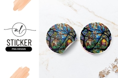 Stained Glass Fairytale Scene Round Sticker Png Product Image 1