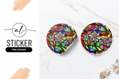 Floral Stained Glass Effect Illustration Round Sticker Png Product Image 1