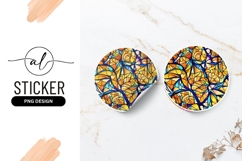 Vibrant Stained Glass Floral Round Sticker Png Design Product Image 1