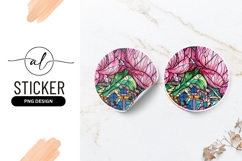Floral Stained Glass Round Sticker Png Product Image 1