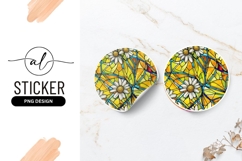 Daisy Flowers Stained Glass Round Sticker Png Product Image 1