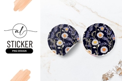 Daisy Floral Pattern On Dark Background Round Sticker Product Image 1