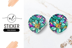 Abstract Floral Stained Glass Design Round Sticker Png Product Image 1