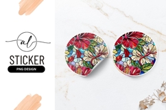 Hibiscus Flowers Stained Glass Effect Round Sticker Png Product Image 1