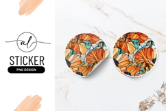 Orange Poppy Stained Glass Style Round Sticker Png Product Image 1