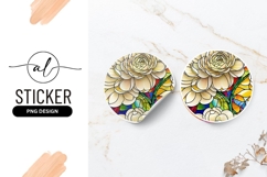 Stained Glass Floral Design Round Sticker Png Product Image 1