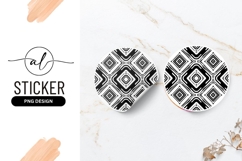 Geometric Diamond Pattern Black And White Round Sticker Product Image 1