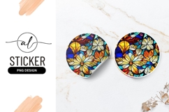 Floral Stained Glass Circle Round Sticker Png Product Image 1