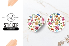 Vibrant Embroidered Flowers Round Sticker Png Design Product Image 1