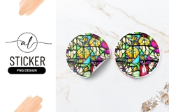Colorful Floral Stained Glass Round Sticker Png Product Image 1