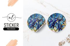 Round Stained Glass Design in Shades of Blue and Gold Floral Product Image 1