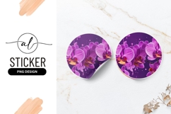 Purple Orchids with Paint Splashes in Round Sticker Png Product Image 1