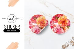 Watercolor Begonia Flowers in Round Sticker Png with Pink Product Image 1