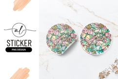 Floral Stained Glass Round Sticker Png Illustration Product Image 1