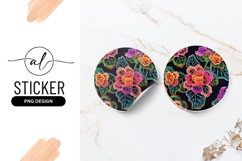 Colorful Embroidered Floral Pattern on Round Sticker Png Product Image 1