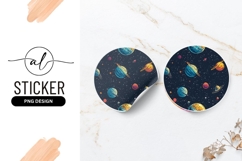 Colorful Planets and Stars Pattern on Round Sticker Png Product Image 1