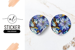 Stained Glass Floral Design Round Sticker Png Product Image 1