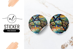 Colorful Stained Glass Landscape Round Sticker Png Product Image 1