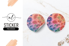 Colorful Floral Illustration in Round Sticker Png Product Image 1