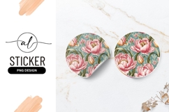 Pink Peony Flowers Vintage Style Round Sticker Png Product Image 1