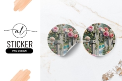 Floral Rose Garden Fence Round Sticker Png Product Image 1