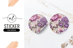 Pink And Purple Floral Pattern Round Sticker Png Product Image 1