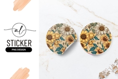 Sunflower And Daisy Vintage Floral Round Sticker Png Product Image 1