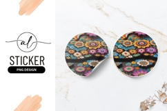 Colorful Floral Design Round Sticker Png Product Image 1
