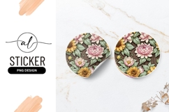 Floral Pattern On Wood Round Sticker Png Product Image 1