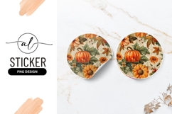 Autumn Pumpkin Flowers Fall Leaves Round Sticker Product Image 1