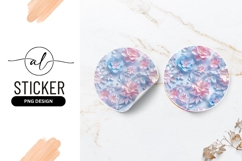 Pink And Blue Floral Pattern Round Sticker Product Image 1