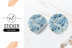 Blue Floral Watercolor Round Sticker Flower Pattern Product Image 1