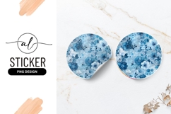 Watercolor Floral Round Sticker In Shades Of Blue Product Image 1