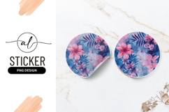 Pink And Blue Floral Pattern Round Sticker Design Product Image 1