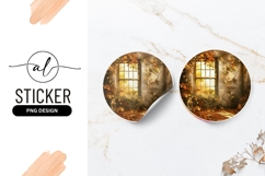 Autumn Window View With Fallen Leaves Round Sticker Product Image 1