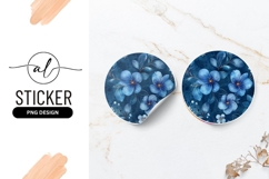 Blue Floral Round Sticker With Leaves Design Product Image 1