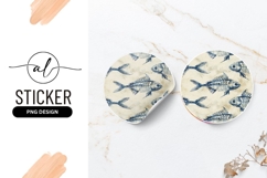 Watercolor Fish Skeleton Pattern Round Sticker Design Product Image 1