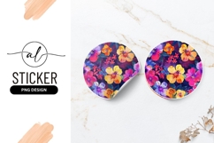 Watercolor Floral Pattern Round Sticker Tropical Flowers Product Image 1
