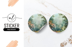 Watercolor Forest Scene Round Sticker Artwork Product Image 1