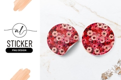 Red And Pink Flower Round Sticker Illustration Product Image 1
