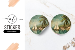 Tropical Island Vacation Round Sticker Illustration Product Image 1