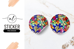 Abstract Colorful Floral Stained Glass Round Sticker Png Product Image 1