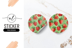 Watercolor Strawberries Pattern Design For Round Sticker Product Image 1