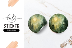 Watercolor Forest Moon Round Sticker Aesthetic Illustration Product Image 1