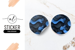 Blue And Black Abstract Wavy Round Sticker Png Product Image 1