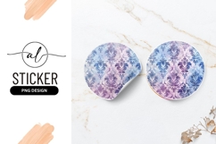 Round Sticker Png Damask Pattern in Blue Purple and White Product Image 1