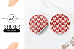 Red Heart Pattern on Checkered Background Round Sticker Png Product Image 1