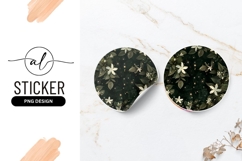 Round Sticker Png with White Flowers and Green Leaves Product Image 1