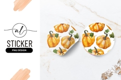 Watercolor Pumpkins and Green Leaves on a White Product Image 1