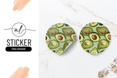 Round Sticker Png of Avocado Halves on Light Green Product Image 1